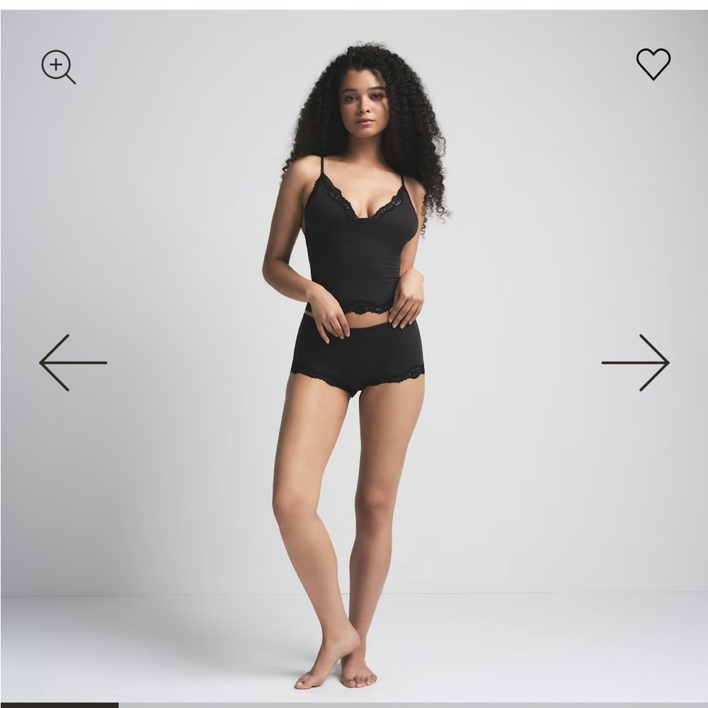 SKIMS Black Lace Trim Camisole and Shorts Set